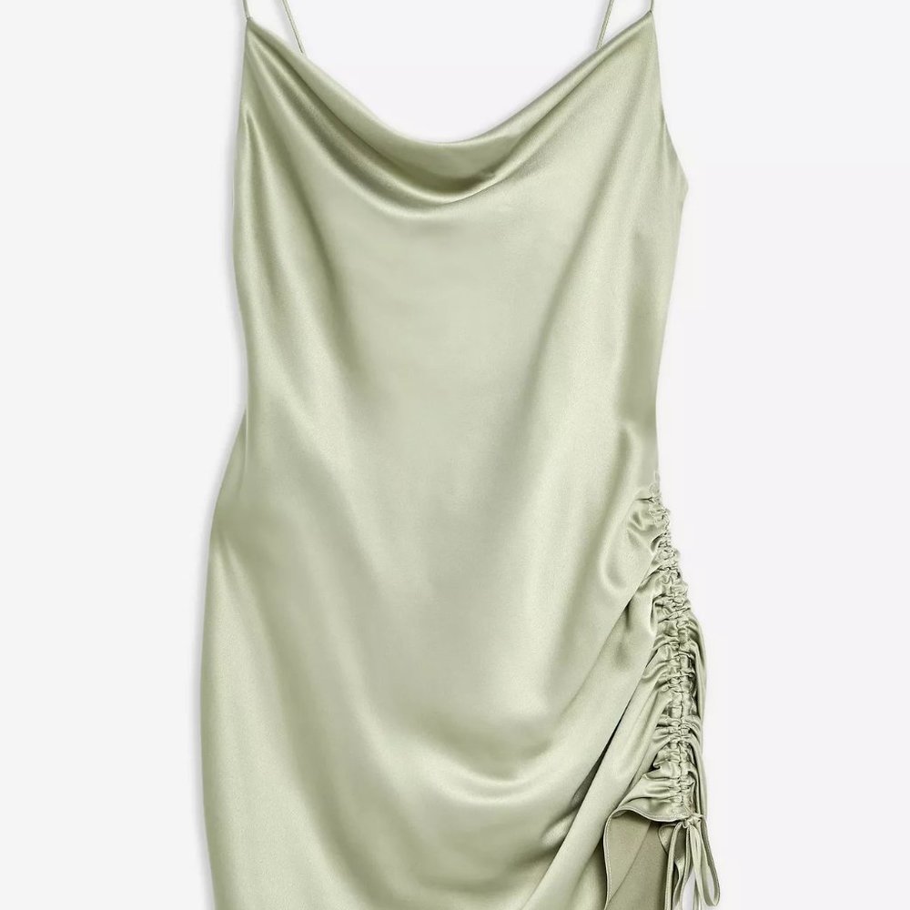 River Island Mint Green Ruched Satin Slip Dress